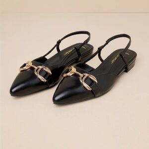 S1 - NEW LULU''S BLACK EVALIE SLINGBACK LOAFER FLATS, SIZE 7.5